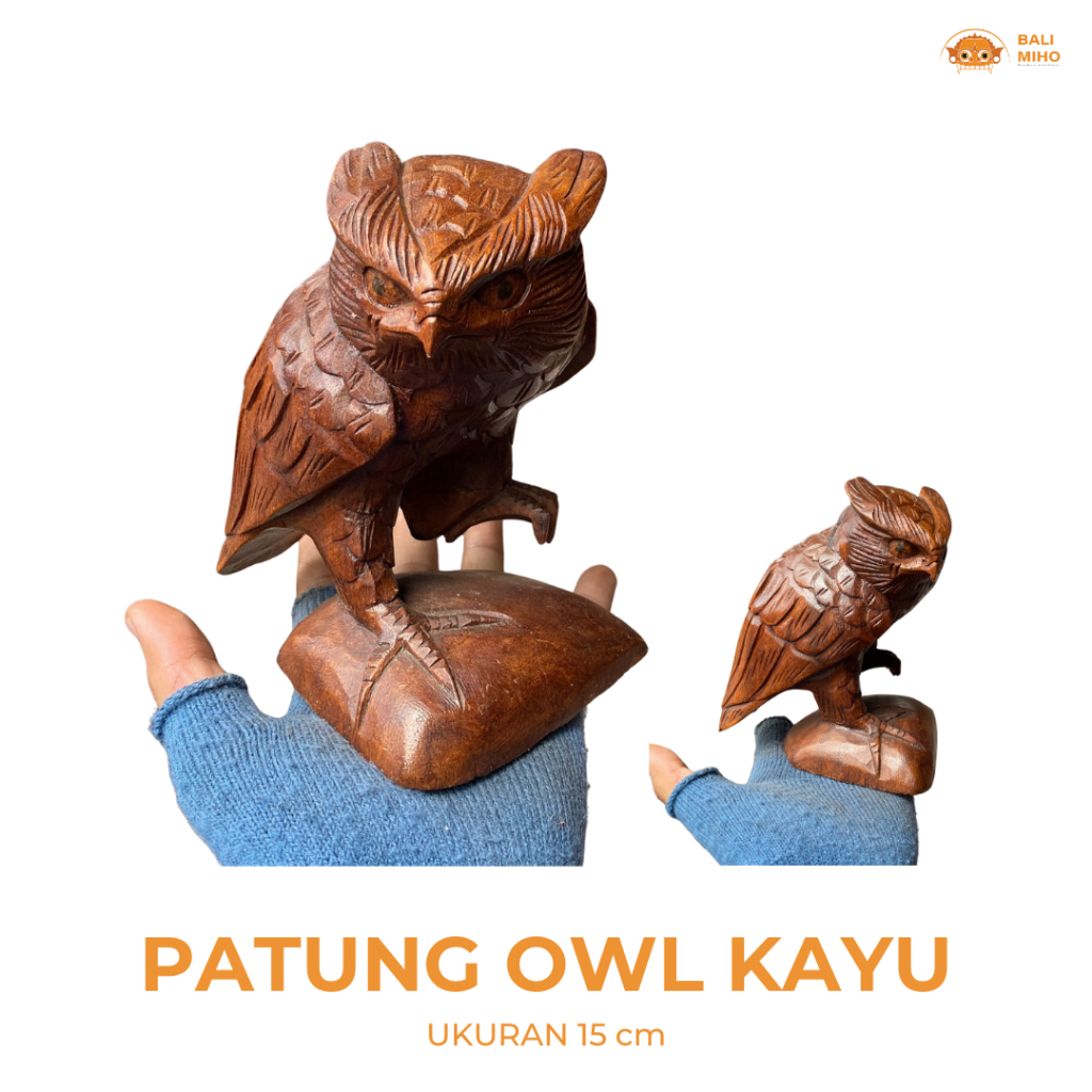 Patung Burung Hantu 15 cm - Patung Burung Celepuk Kayu - Pajangan Owl  - Dekorasi Patung Kayu - Owl 