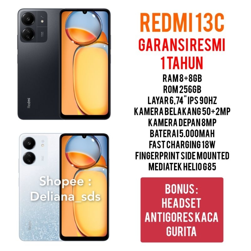 Redmi 13C 8/256 8+8/256 16/256 Garansi Resmi 1 Tahun Redmi 13C 8+8/256 Redmi 13C 16/256 Redmi 13 C 8