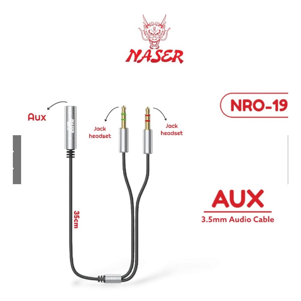NASER KABEL AUX TO JACK Mic & Jack Headset  NRO-19 / Kabel Aux to Jack Mic & Jack Headset / Audio Ca
