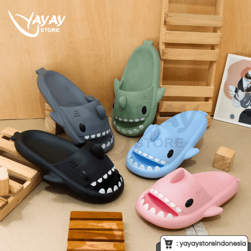 SANDAL HIU SANDAL WANITA KOREA HIU LUCU SANDAL RUMAH SANDAL SLOP EVA SHARK