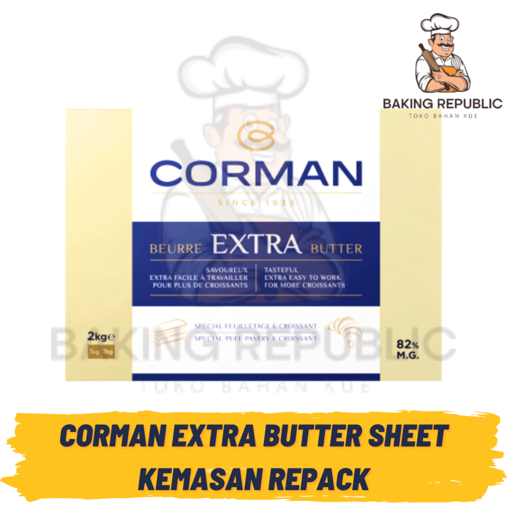 

CORMAN EXTRA BUTTER SHEET FAT 82% | KEMASAN REPACK | 250 GRAM | 500 GRAM | 1 KG