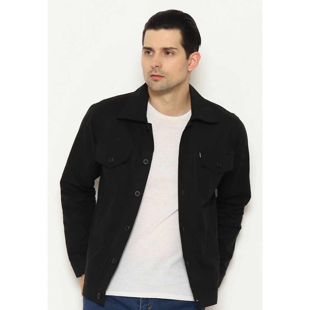 HEMMEH Jaket Trucker Kanvas Hitam