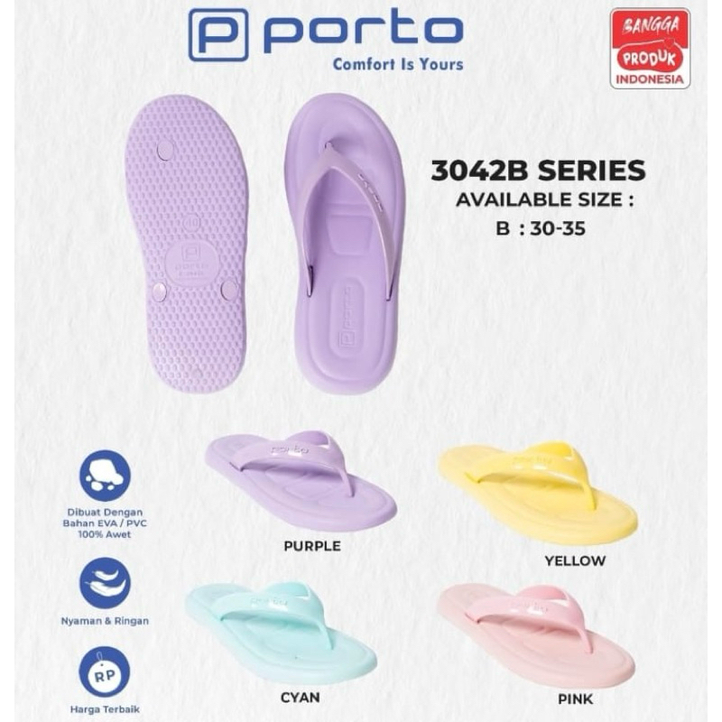 Sandal Jepit Korea Anak Cewek Remaja Kekinian Bahan Jelly Awet Merk Porto 3042