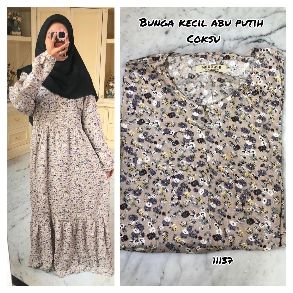 GAMIS RAYON MOTIF BUNGA KECIL ABU PUTIH (COKSU)