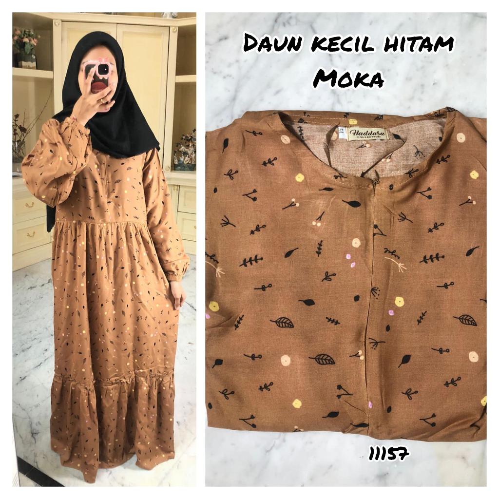 GAMIS RAYON MOTIF DAUN KECIL HITAM (MOKA)