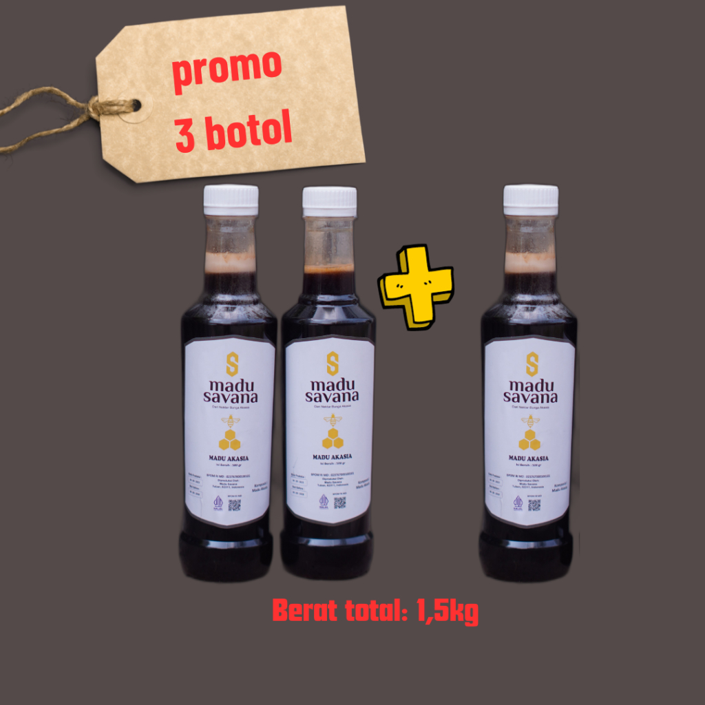 

Hemat Paket Madu Asli Murni 3 Botol Nektar Akasia Sumatra 100% Alami Pure Natural Raw Honey savana