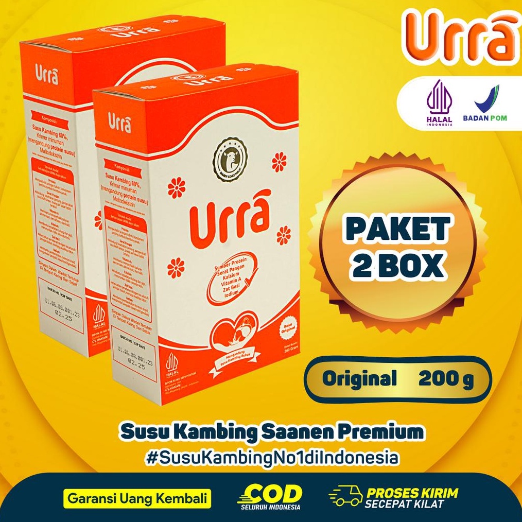 

12.12 Brand [ PAKET 2 BOX ] SUSU URRA - Susu Kambing Saanen Bubuk Premium - Anti Prengus Sumber Protein Tinggi Nutrisi dan Kalsium - 200gr Halal BPOM !