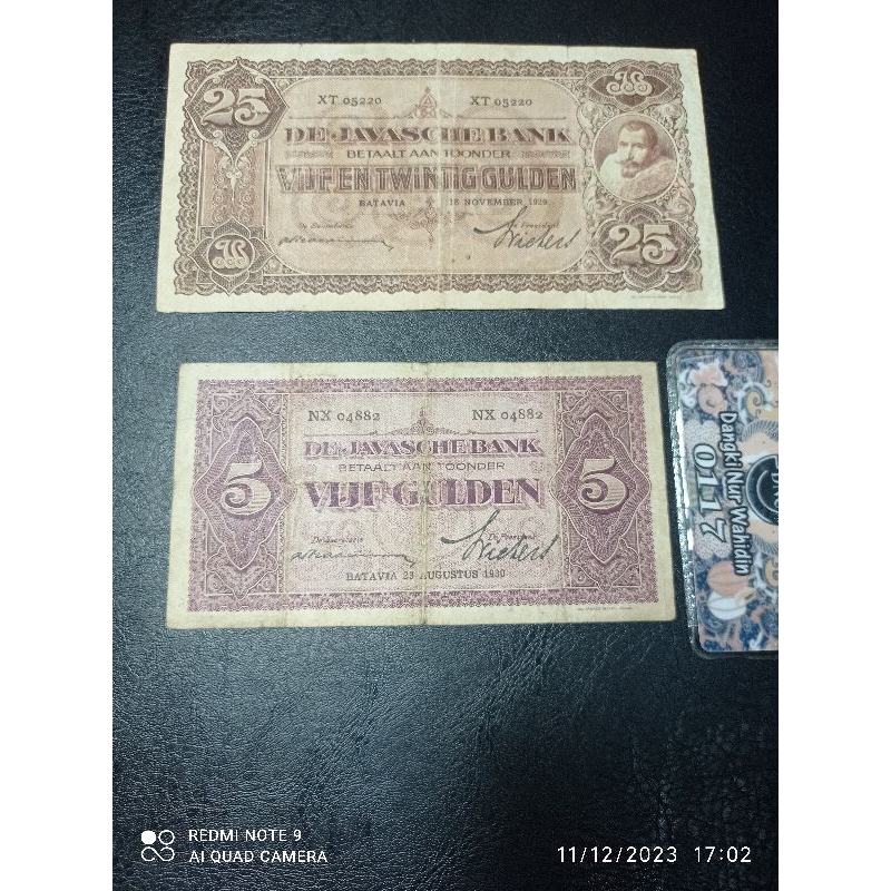 uang kuno De Javasche Bank 5 dan Coen 25 ekonomis