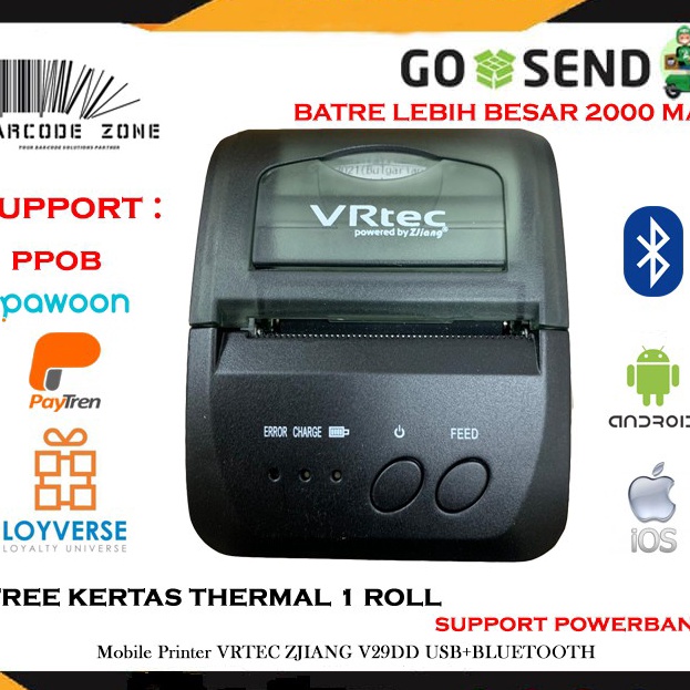 Seller MINI PRINTER 58MM PPOB/KASIR 58MM THERMAL VRTEC V29DD (BLUETOOTH+USB) SAMA ZJ-5809
