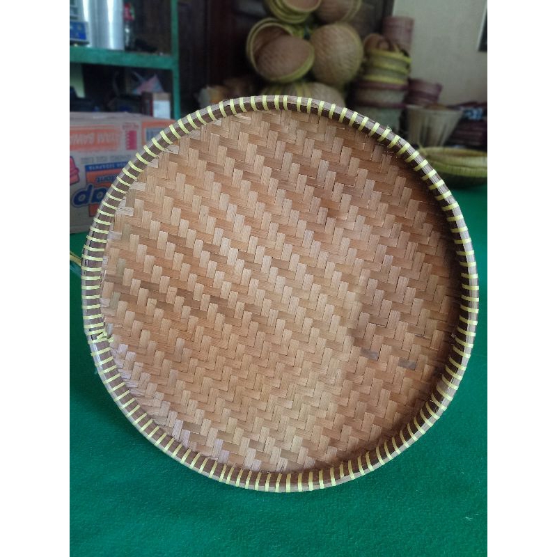 Tampah Bulat 40CM Tali Kuning Tampah Mini Tempat Kue Tampah Lalapan Nasi Kuning