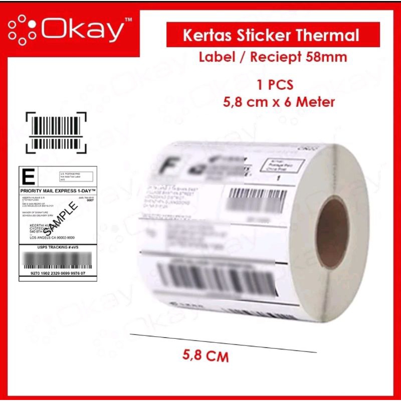 

Kertas Sticker Thermal 58mm x 6mtr