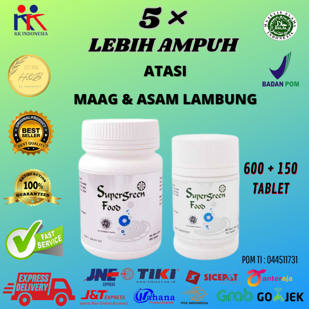 SUPLEMEN SUPERGREEN FOOD 600 Tablet FREE 150Tablet CHLORELLA SPIRULINA 100% Herbal KK INDONESIA SGF