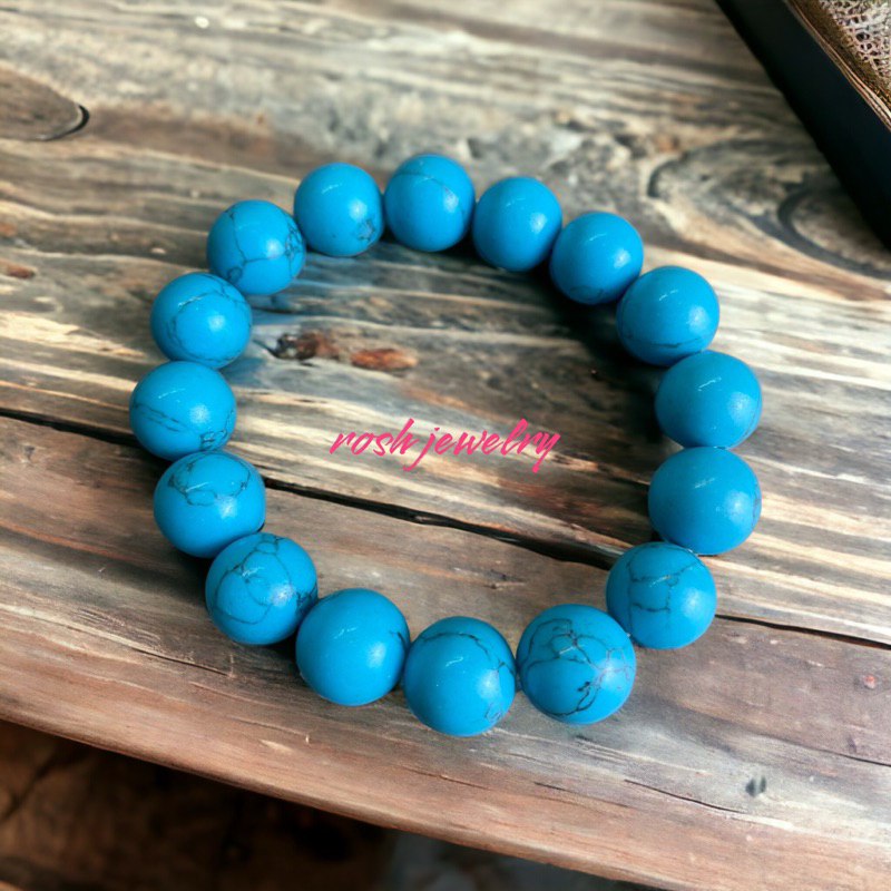Blue Turquoise Gelang batu Gemstone. Deep aqua