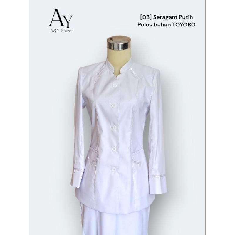 [20] A&Y Blazer Baju Seragam PDH Wanita Warna PUTIH POLOS Bahan TOYOBO PREMIUM Seragam Nakes Guru Pe