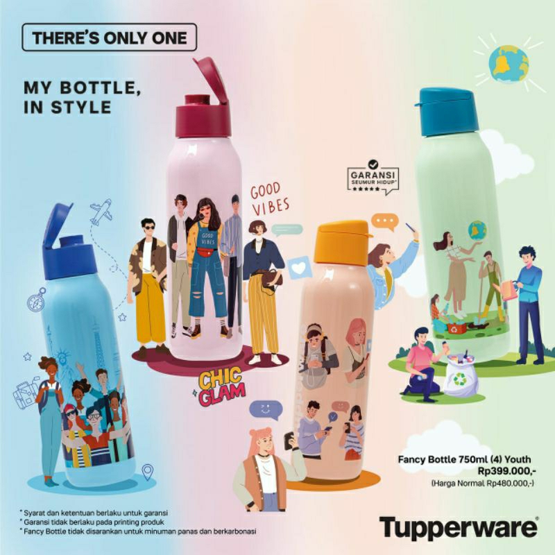 Fancy Botol 750 ml original tupperware Botol minum anak anti tumpah motif lucu
