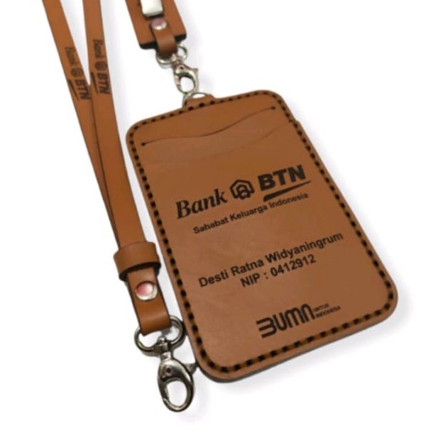 

Id Card Holder Kulit Custom Logo, Name Tag Kulit Asli Custom Nama - Id Card Kulit