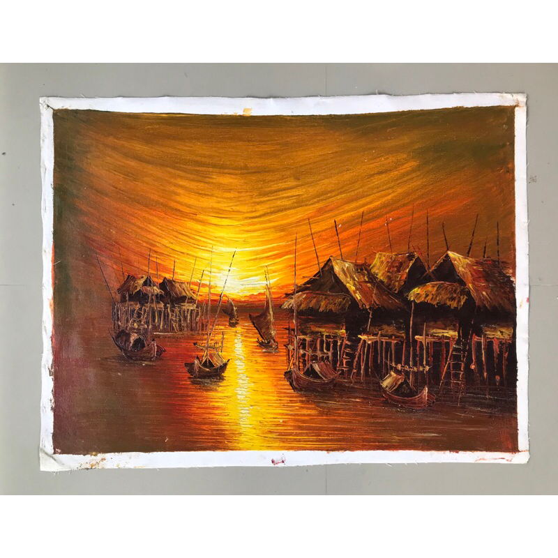 Lukisan Pemandangan Pantai, Lukisan Palet, Lukisan Kanvas, Hiasan Dinding, Ukuran 60 x 80 cm, 100% B