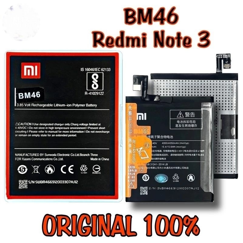 Baterai Xiaomi Original BM46 Redmi note 3 / Redmi note 3 pro #batre