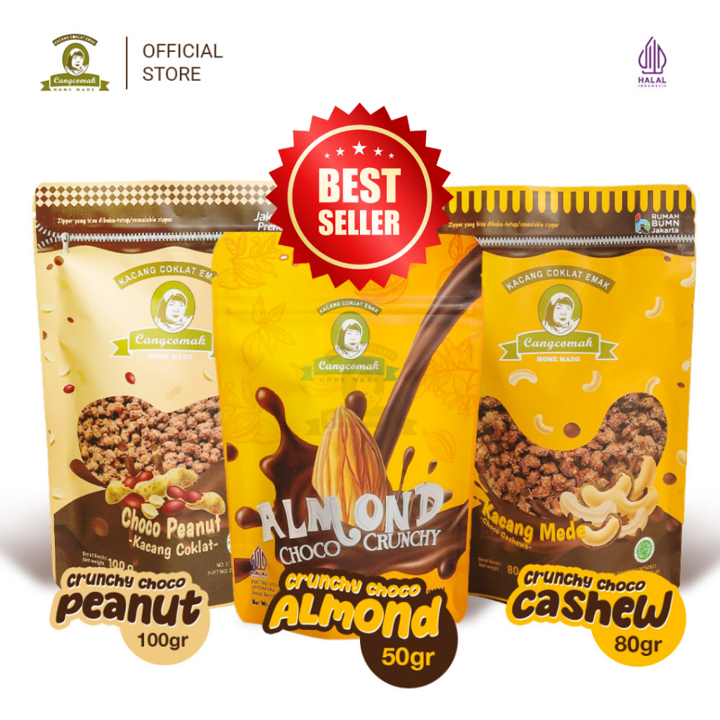 

Cangcomak Kacang Coklat Panggang - Crunchy Cocho Paket Bundling 3 in 1 Kacang Tanah Coklat Mete Cokelat Almon Panggang - Cemilan Kacang Coklat Murah Bundling