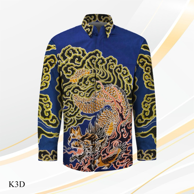 Kain batik tulis katun 3D motif naga kemeja batik tulis pria asli KD89