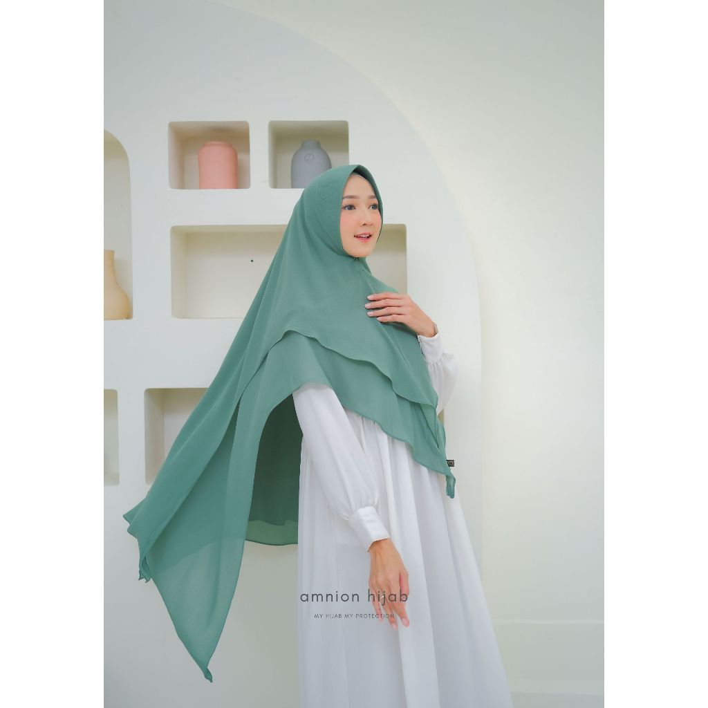 Hijab instan warna hijau wardah / Khimar Asyifa by amnion hijab dua layer