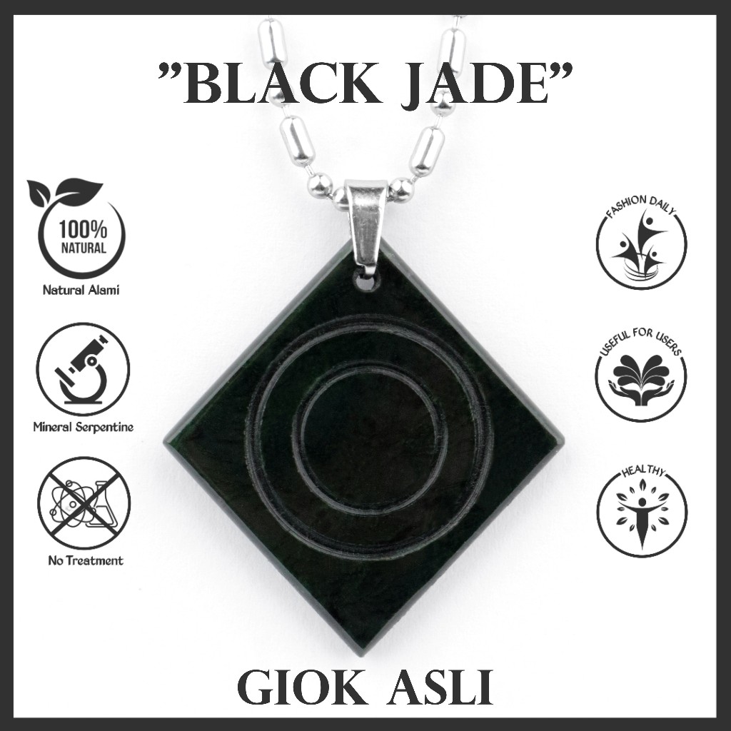 Kalung Liontin Batu Black Jade Giok Hitam Asli Original