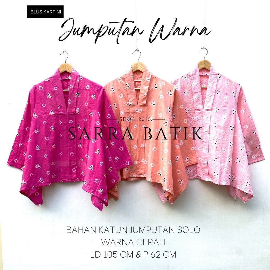 PREMIUM XXXL Blus Batik Jumputan Warna Pink Kartini Blouse Katun Jawa Wanita Karir Indonesia Bahan K
