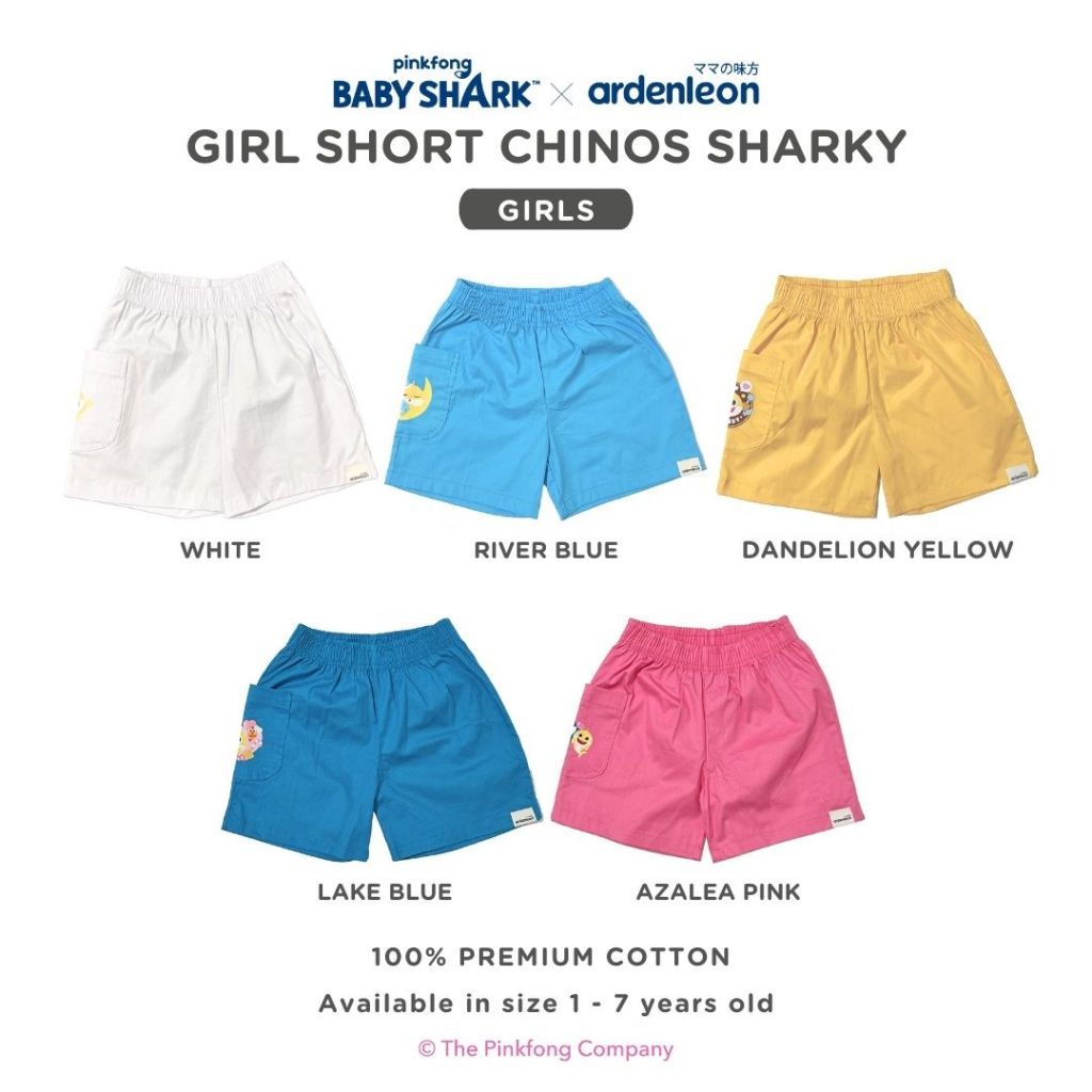 ARDENLEON Celana Pendek Anak Perempuan ( Side Pocket Short ) Pinkfong Baby Shark Girl Short Chinos S