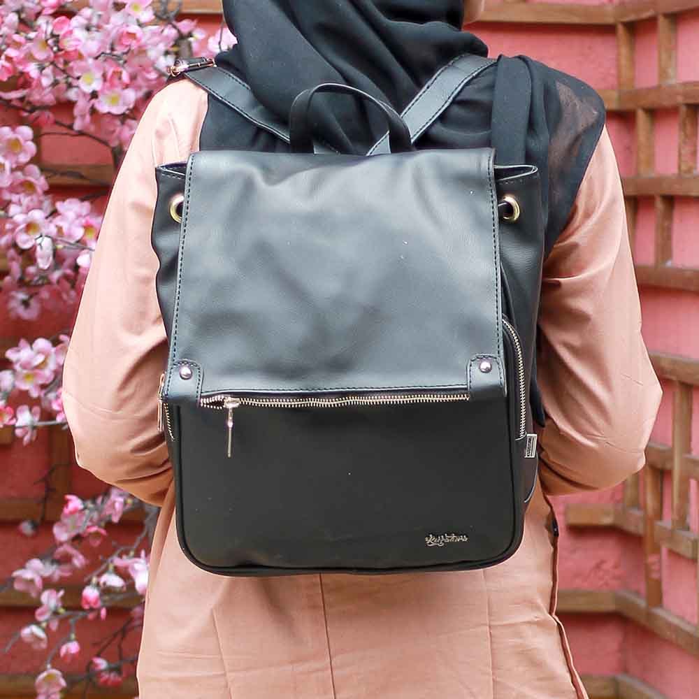 Tas Punggung Hitam Wanita Polos | Ransel Hitam Polos | Tas Wanita KCH KZR 581