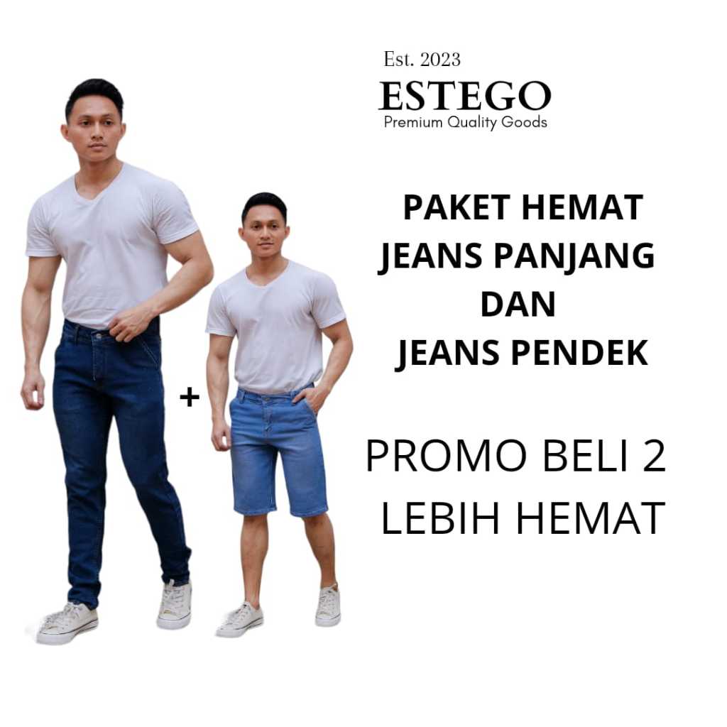 PAKET HEMAT ESTEGO jeans slimfit pria + jeans pendek bahan karet
