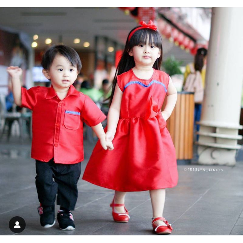 Set baju couple anak imlek sincia natal baju anak perempuan baju anak laki laki dress anak perempuan