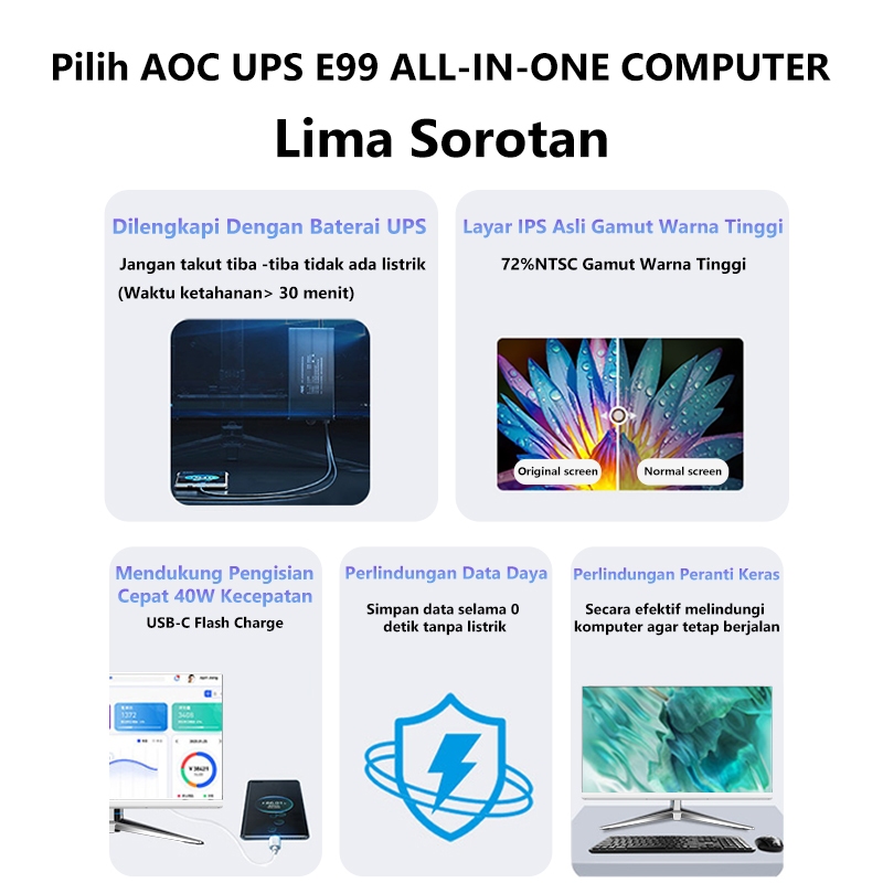 DHP Komputer PC All in One Baru Core I5/I7 RAM 8GB/16GB+SSD 128GB/256GB Layer HD 24 inch Wireless Gratis Rak Kayu Inklusif Garansi 1 Tahun Keyboard dan Mouse (R240)-1