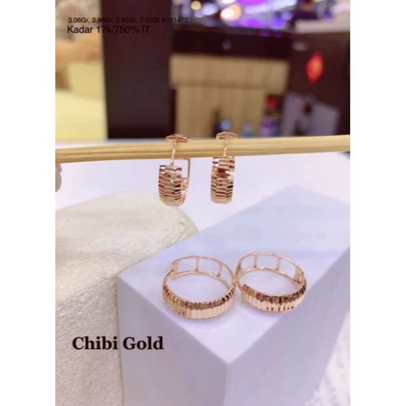 Anting ukir italy anting emas 750 kadar 17k-chibigold