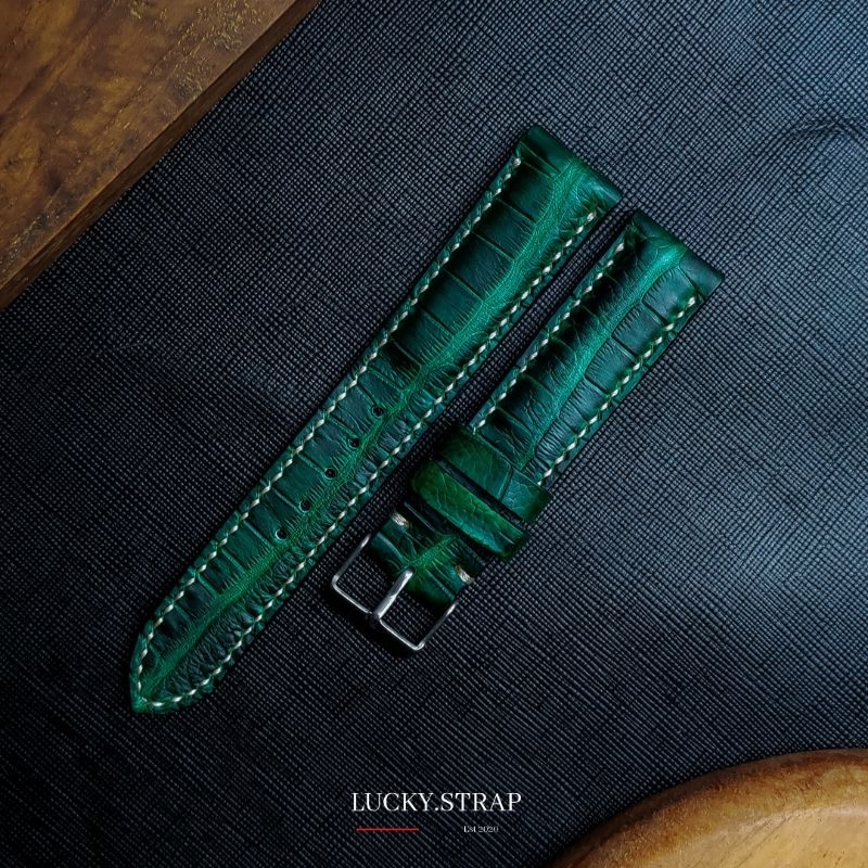 Handmade watch strap crocodile green
