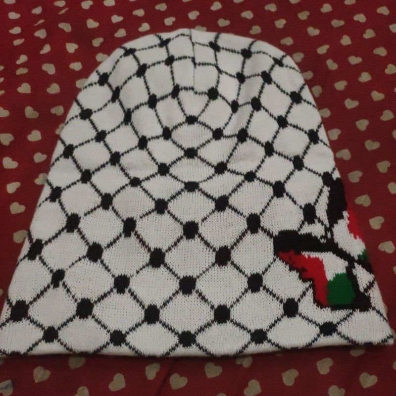 KUPLUK BENDERA PALESTINA DOBLE LEMBUT HANGAT RAJUT KOMPUTER EXLUSIVE PUTIH