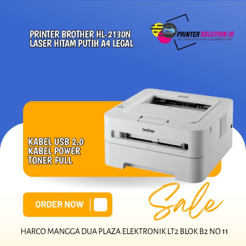 Printer Brother Hl-2130n laser hitam putih A4 legal garansi toko