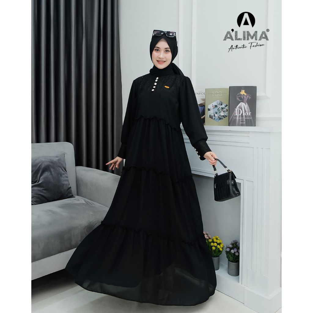 Aliya Dress Ceruty Mix Brokat Plus Hijab Pasmina Gamis Wanita Muslim Syar'i Kondangan