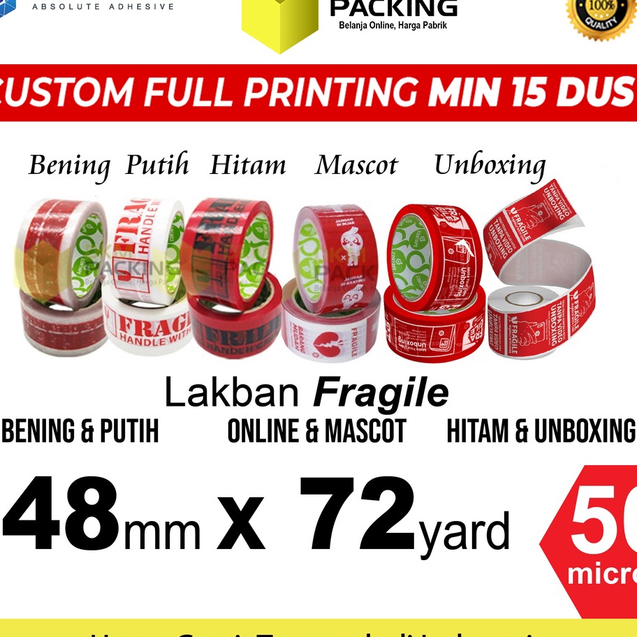 

Stock Banyak LAKBAN FRAGILE 48mm JANGAN DIBANTING HANDLE WITH CARE PREMIUM PLAKBAN ISOLASI TERMURAH / SATUAN