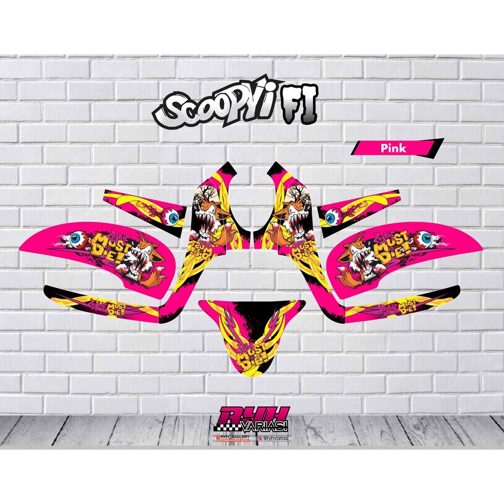 modelTipe AEV278 Stiker Decal Full Body Honda Scoopy Fi 2021 Zombie MustDie Doraemon mandalika petro