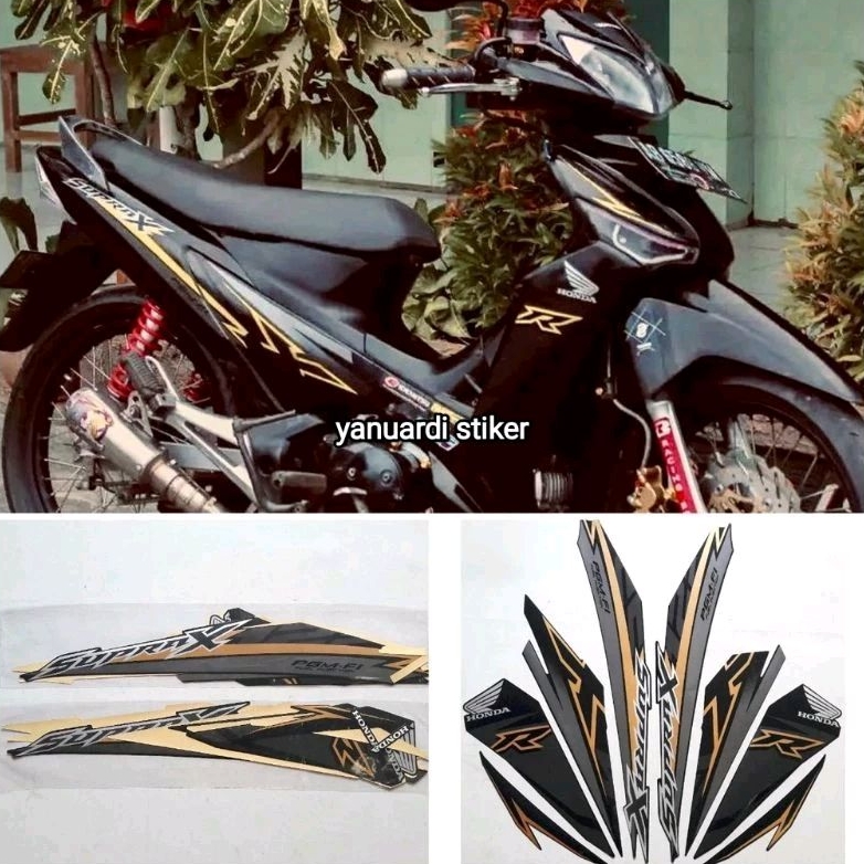 STRIPING STIKER SUPRA X 125 FI TAHUN 2018 HITAM PUTIH HITAM GOLD STIKER SUPRA X 125