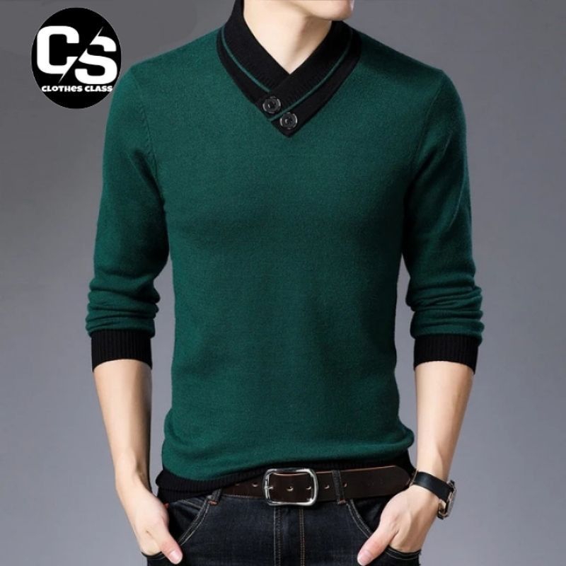 Sweater Pria / Sweater Rajut V-Neck Cotton Rajut Halus Kualitas Premium