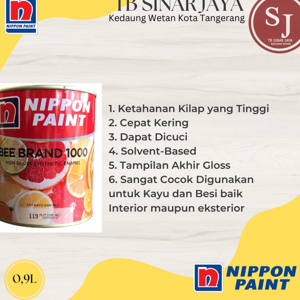 Terkini Cat Kayu dan Besi BEE BRAND 1000 Nippon Paint Cat Minyak 0,9L