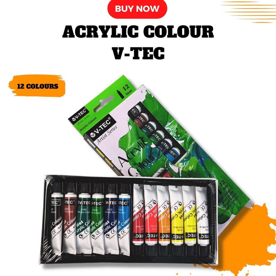 

➬Dijual Murah✻ V-TEC Acrylic Paint / Cat Akrilik V-TEC set (12x6ml) - 12 Warna T97 ✻