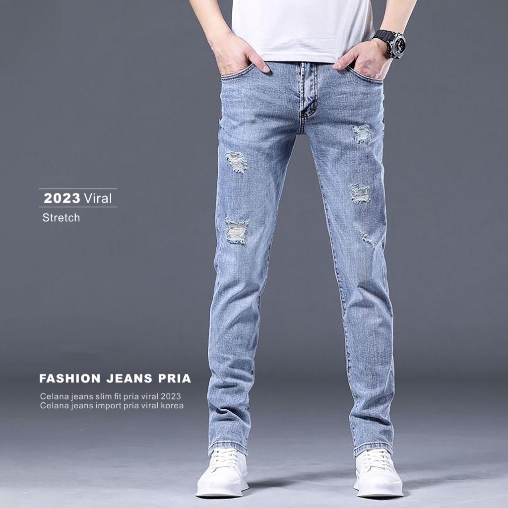 celana jeans pria celana panjang pria slim fit jeans stretch denim sobek celana jeans pensil pria re