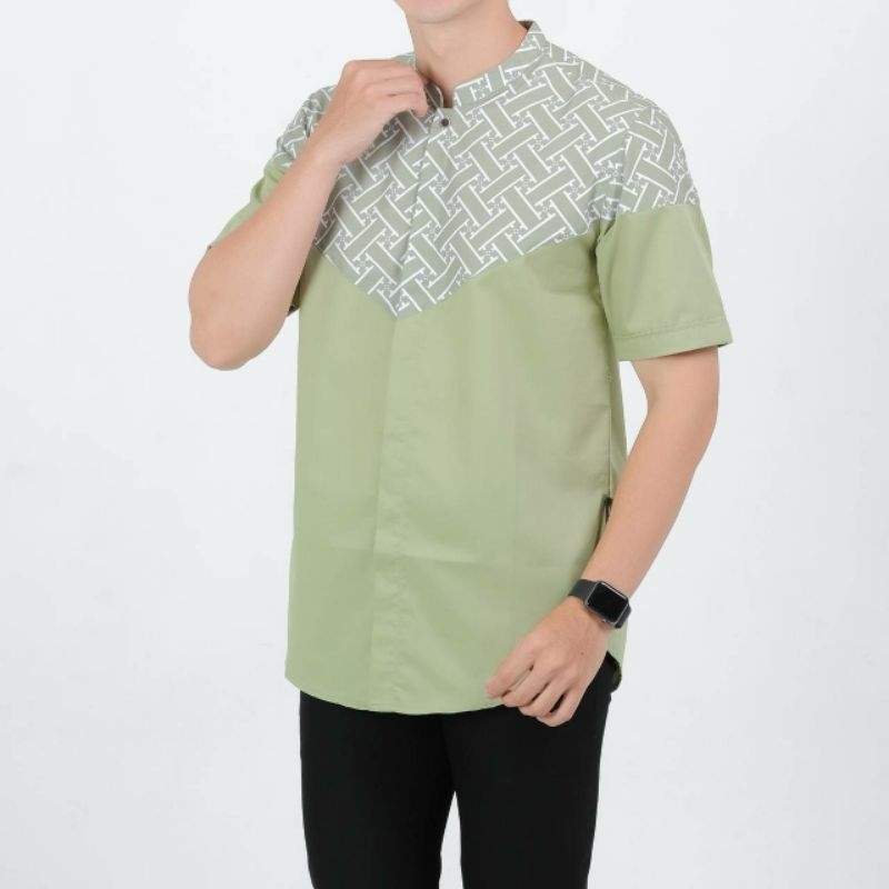 Kurta Pria Lengan Pendek Sublime Sage Green Shiddiq Original