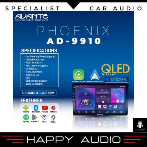 Head Unit Android 9&10 inch AVANTE By Pioneer AD-9910 RAM 4 ROM 64GB Ori