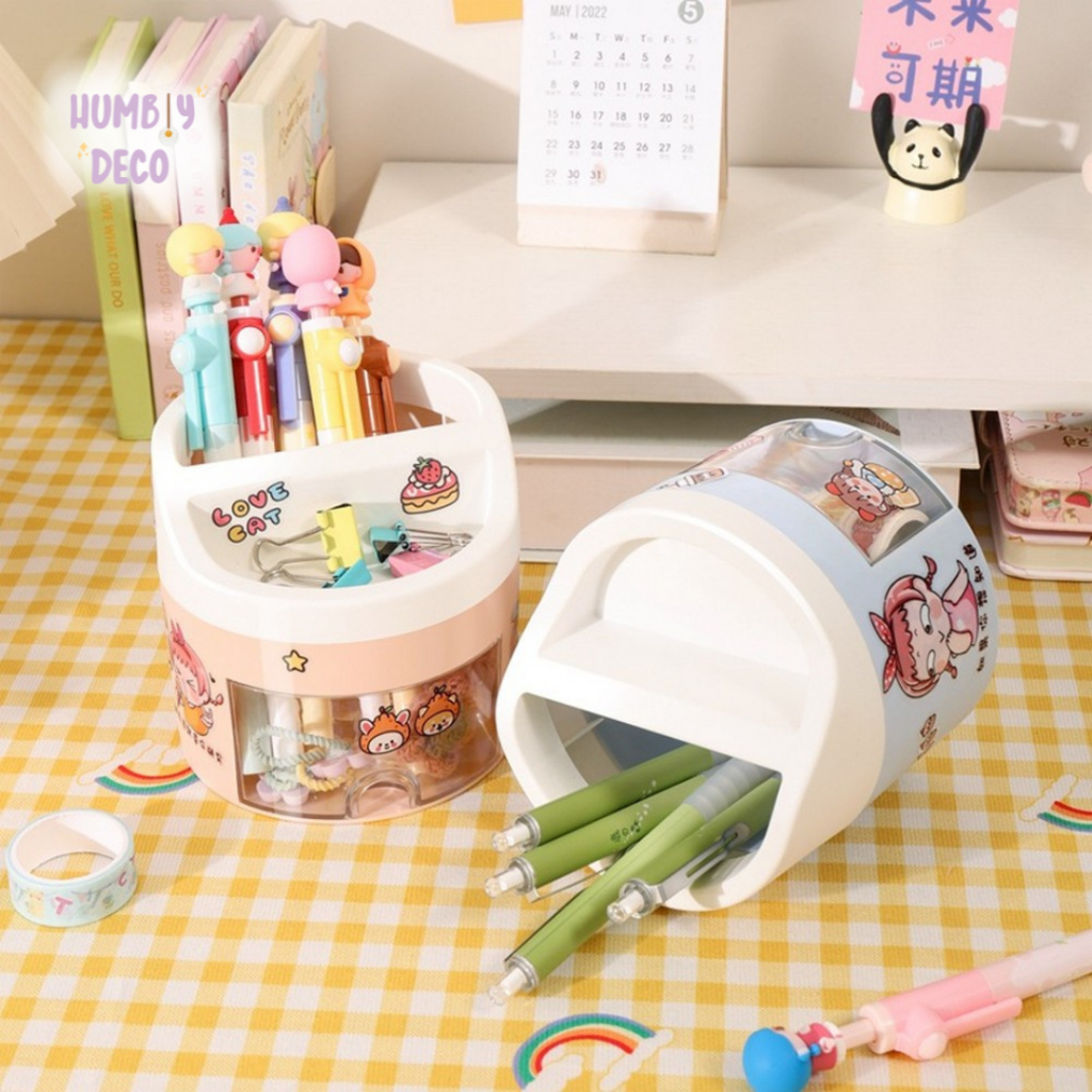 

Humbly Deco - Korean Aesthetic Cute Mini Pen Holder Stationery Organizer | Mini Pen Holder Tempat Penyimpanan Pensil Pen dengan Laci Tempat Alat Tulis Aesthetic Imut