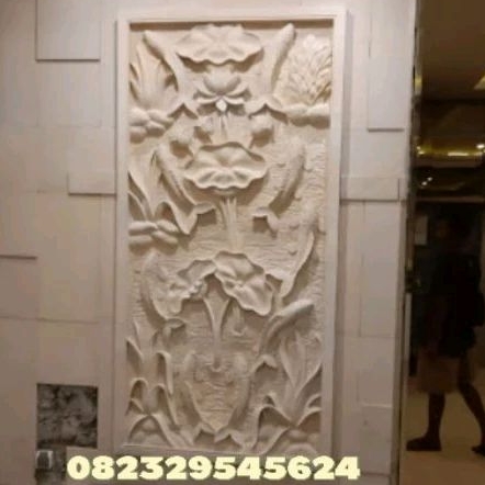 relief batu alam ukir dinding rumah motif ikan koi 9
