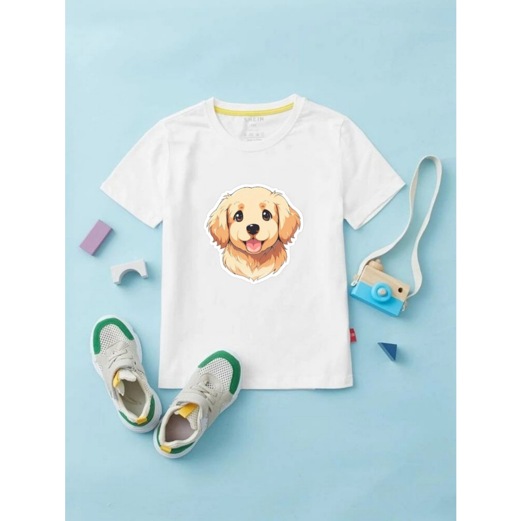 Baju kaos anak unisex laki perempuan tshirt cowok gambar anjing golden lucu