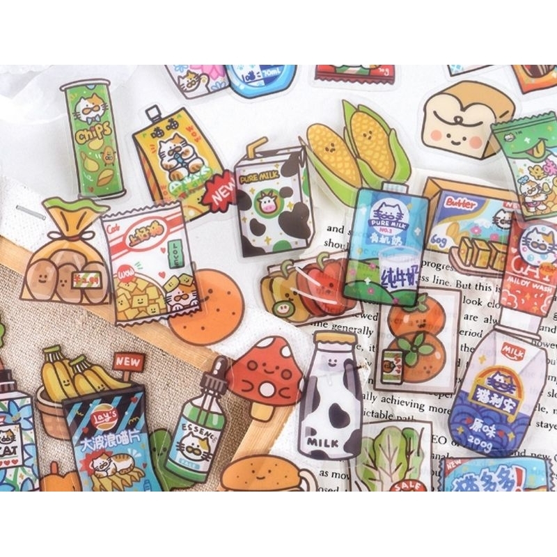 

Sticker S03 40pcs kartun sayur buah susu makanan roti burger minuman snack dekorasi diy